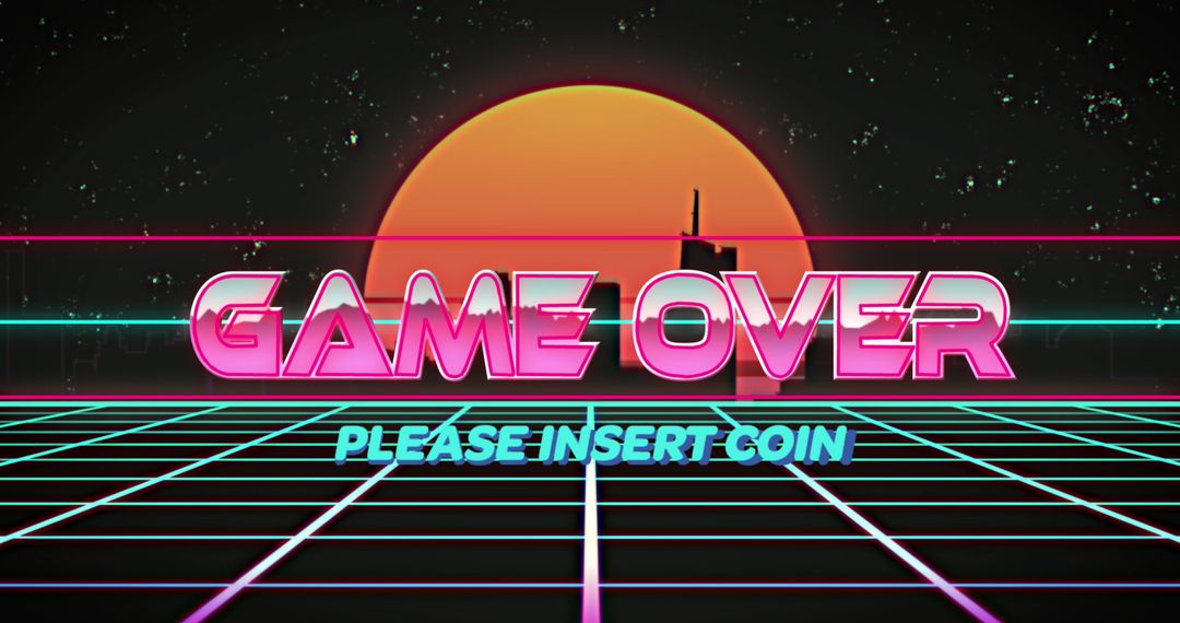 Retro Futuristic Game Over Screen with Sunrise