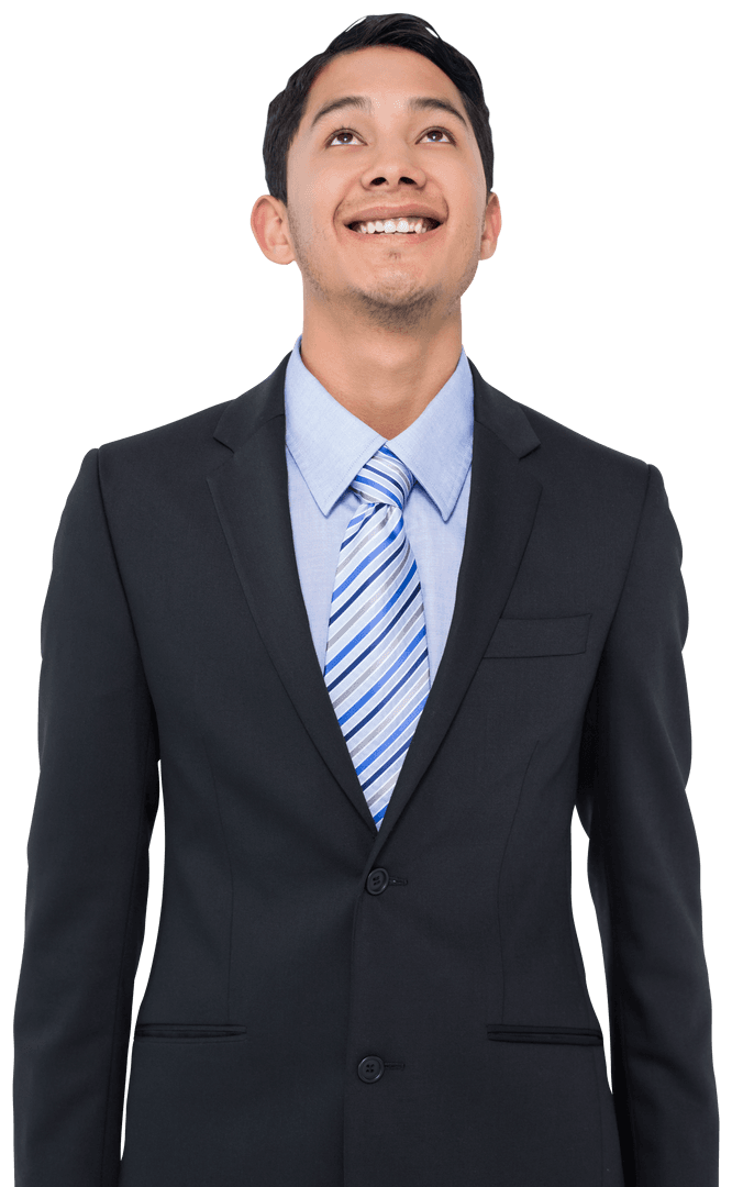 Smiling Asian Businessman Looking Up Transparent Professional Image