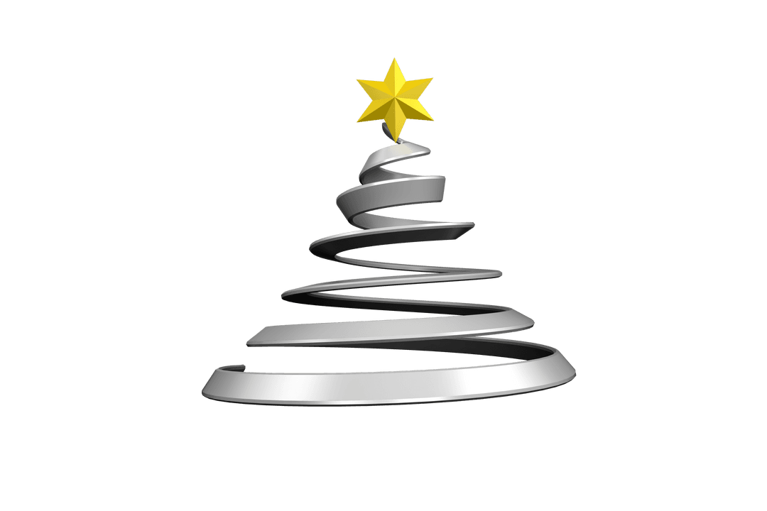Modern Metallic Spiral Christmas Tree Design on Transparent Background