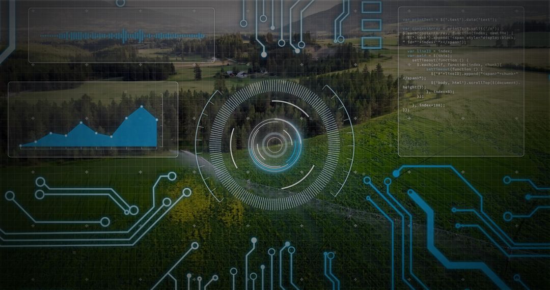 Futuristic Augmented Reality Overlay in Rural Landscape