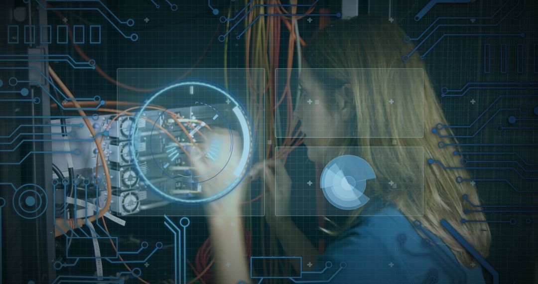 Technician Maintaining Computer Server with Digital Overlay