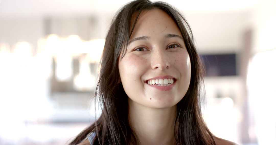 Content Woman Smiling Peacefully Indoors