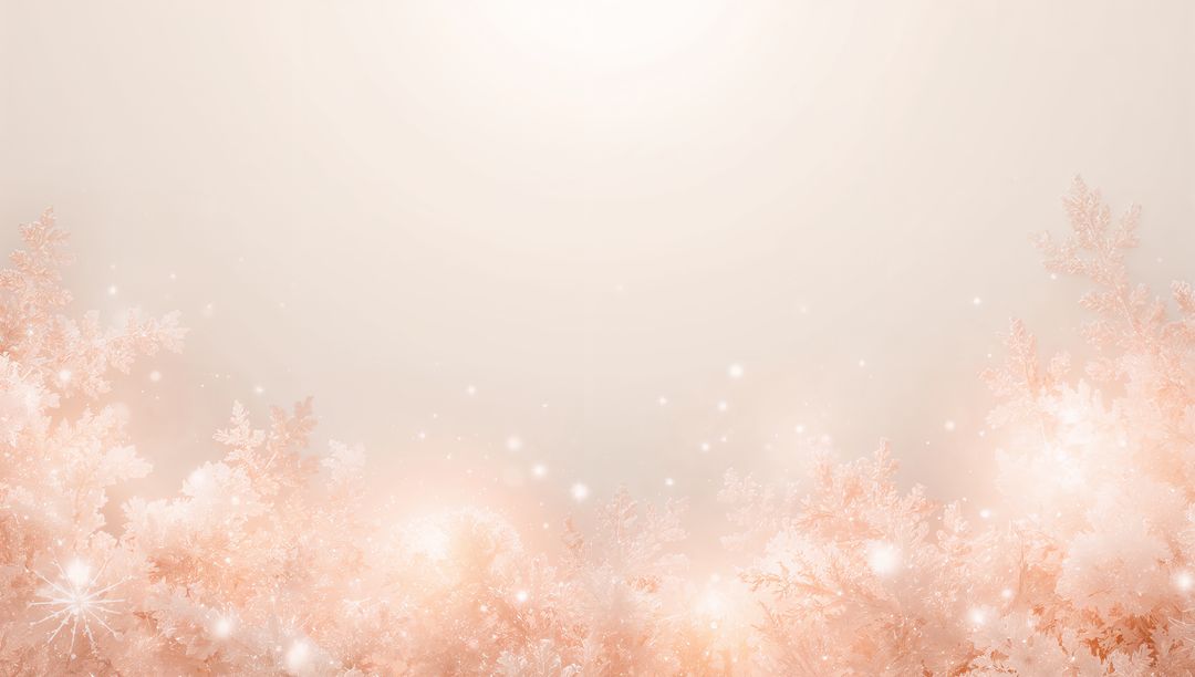 Blush Frosted Branches and Snowflakes Framing Soft Gradient Background with Sparkling Bokeh