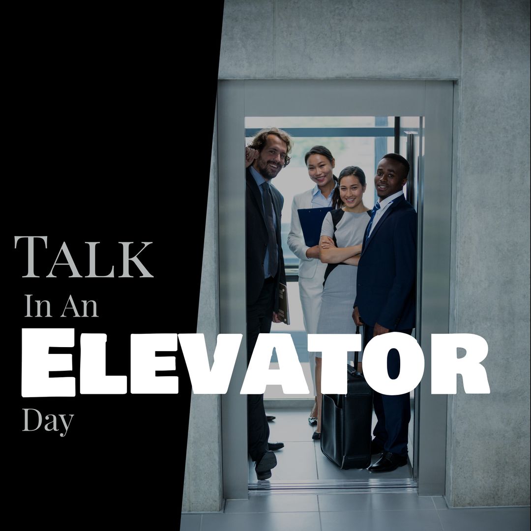 Multiracial Business Colleagues Talking in Office Elevator for Special Day