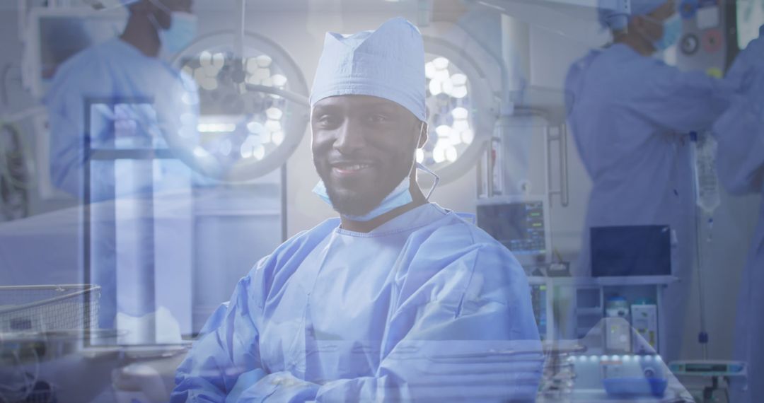Confident Surgeon Smiling in Operating Room Environment