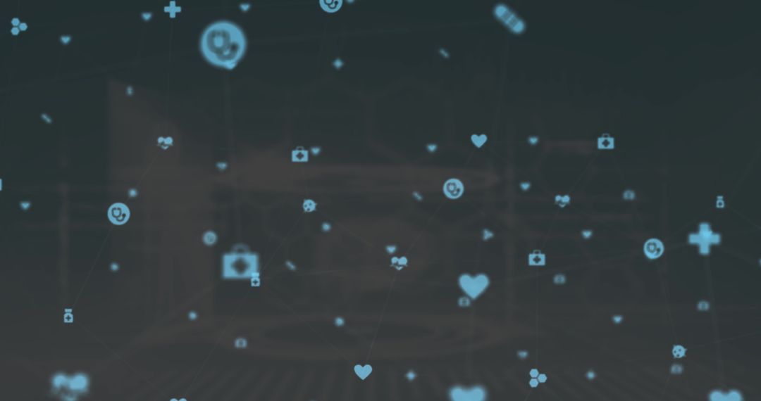 Digital Network of Medical Icons Overlaid on Interface