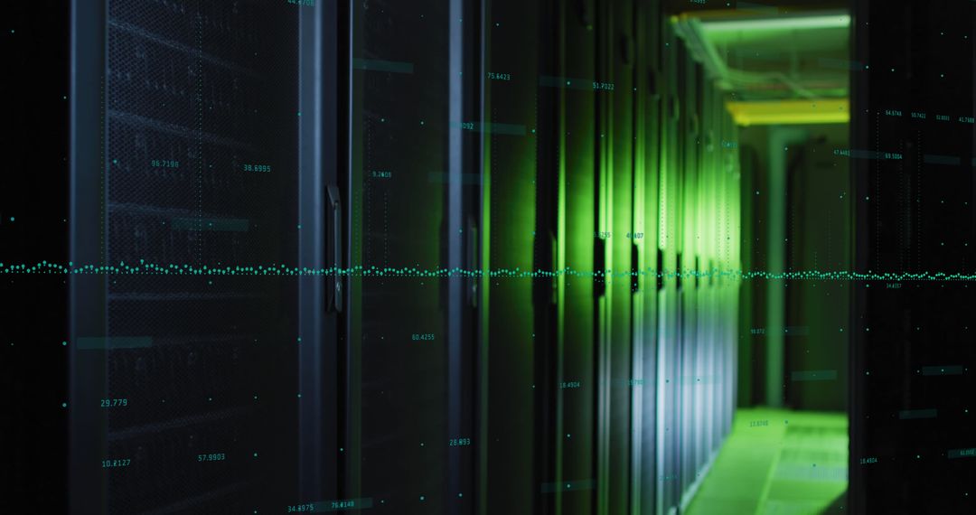 Glowing Server Room with Digital Interface and Cloud Computing