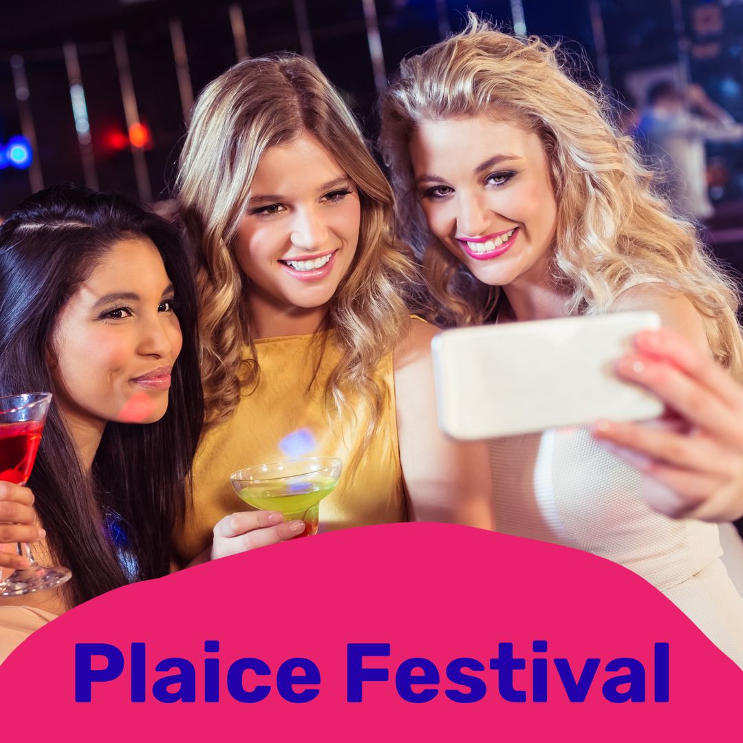 Diverse Friends Enjoying Festival by Taking Selfie with Cocktails
