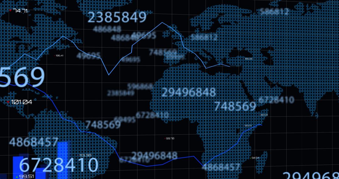 Global Digital Analytics Data Flow on World Map Background