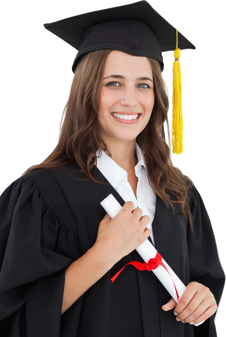 Young Woman Smiling With Degree Holding Diploma In Graduation Gown Transparent Background - Download Free Stock Images Pikwizard.com