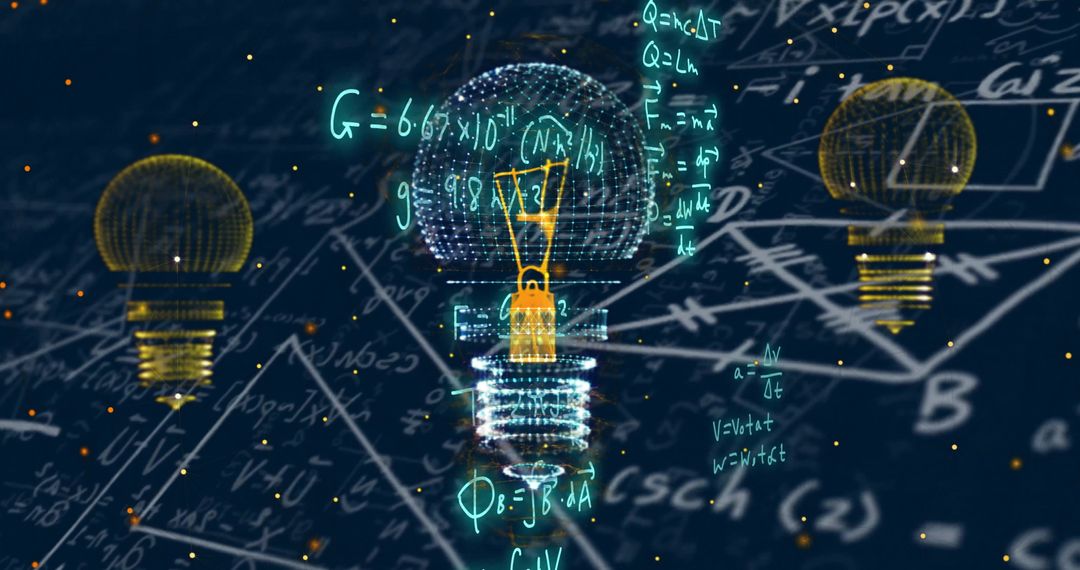 Illuminated Light Bulbs on Mathematical Equation Background