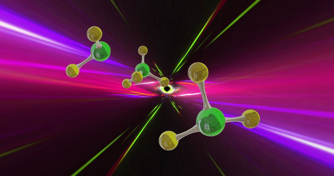 Molecules with Neon Light Trails on Futuristic Background
