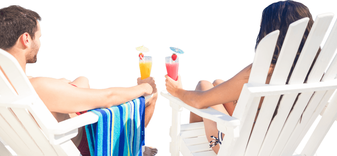 Caucasian Couple Relaxing in Beach Chairs, Transparent Background