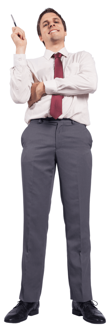 Confident Caucasian Businessman in Formal Attire with Pen Transparent