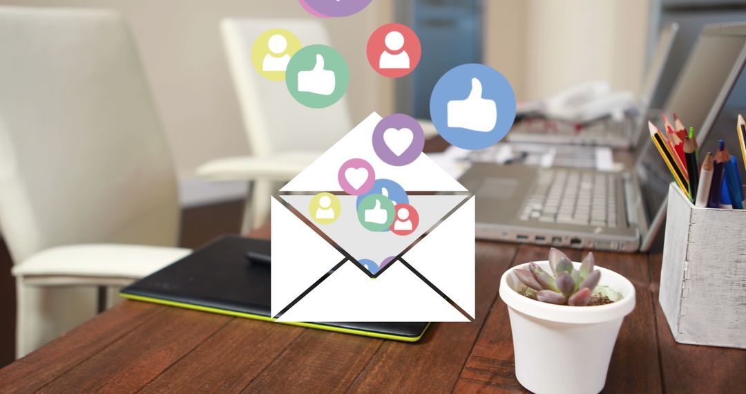 Digital Social Media Communication Concept in Office Environment