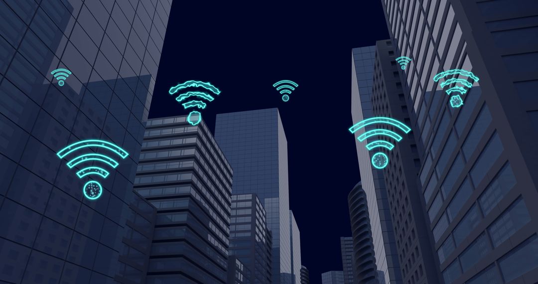 Digital WIFI Signals Over City Skyline for Smart Connectivity