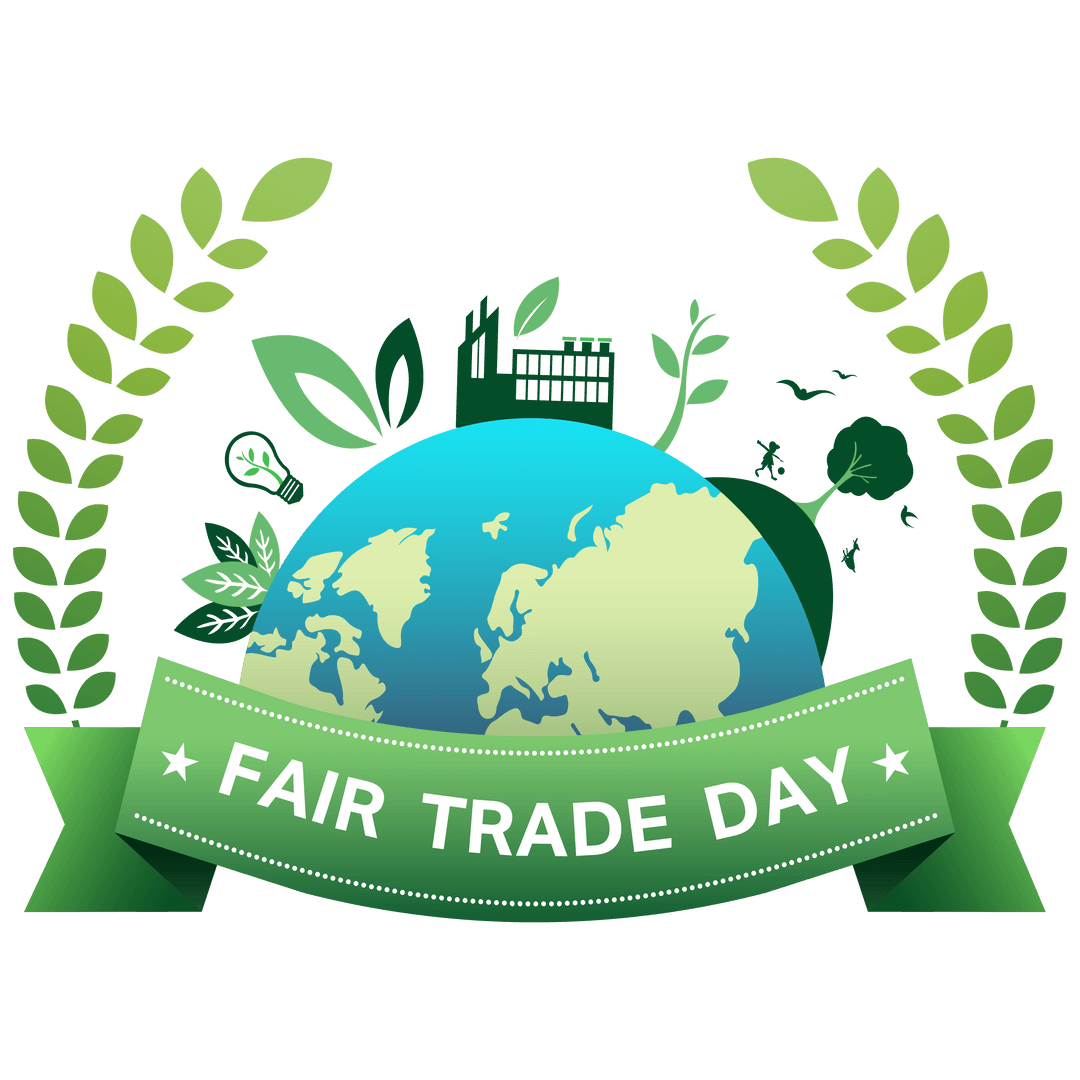 Earthy Vector Fair Trade Day Emblem on Transparent Background
