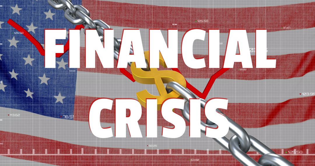 Financial Crisis with Dollar Sign and Red Graph Over US Flag