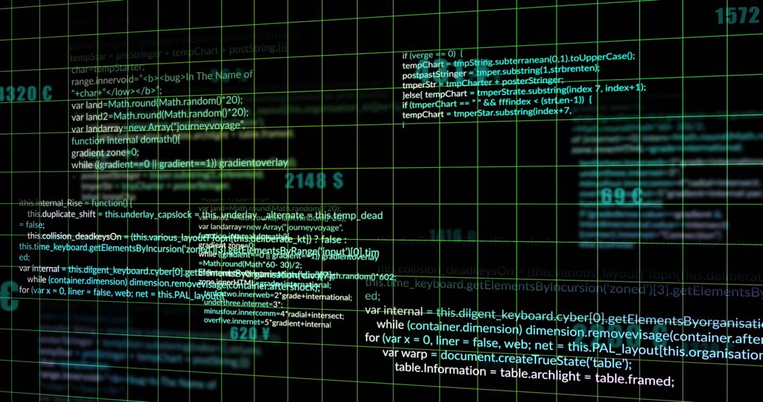 Digital Code Screen with Green Text on Black Grid