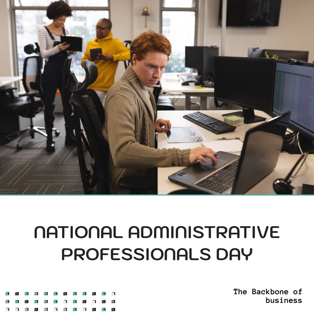 Caucasian Businessman in Office on Administrative Professionals Day