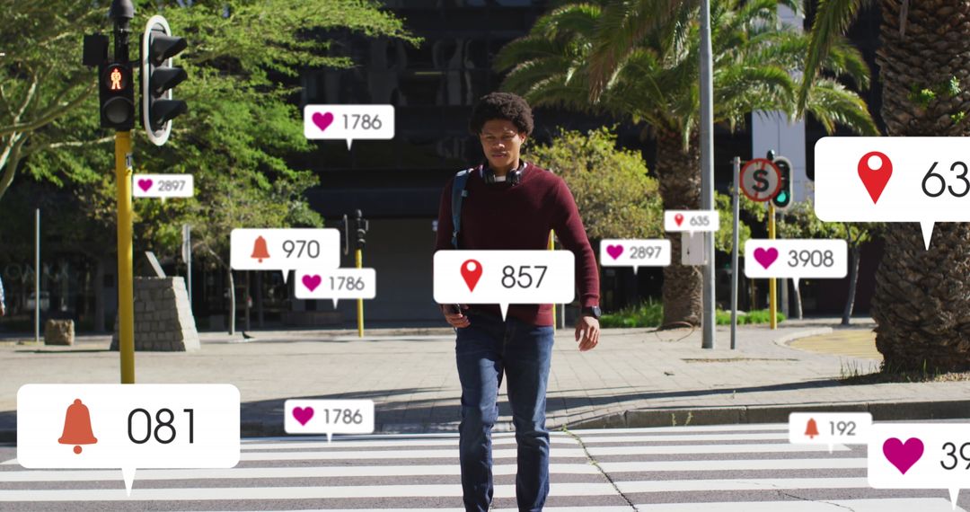 Man Engaged with Social Media Notifications While Walking