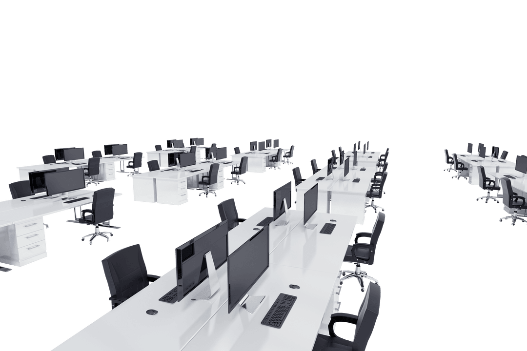 Transparent Office Desks with Computers