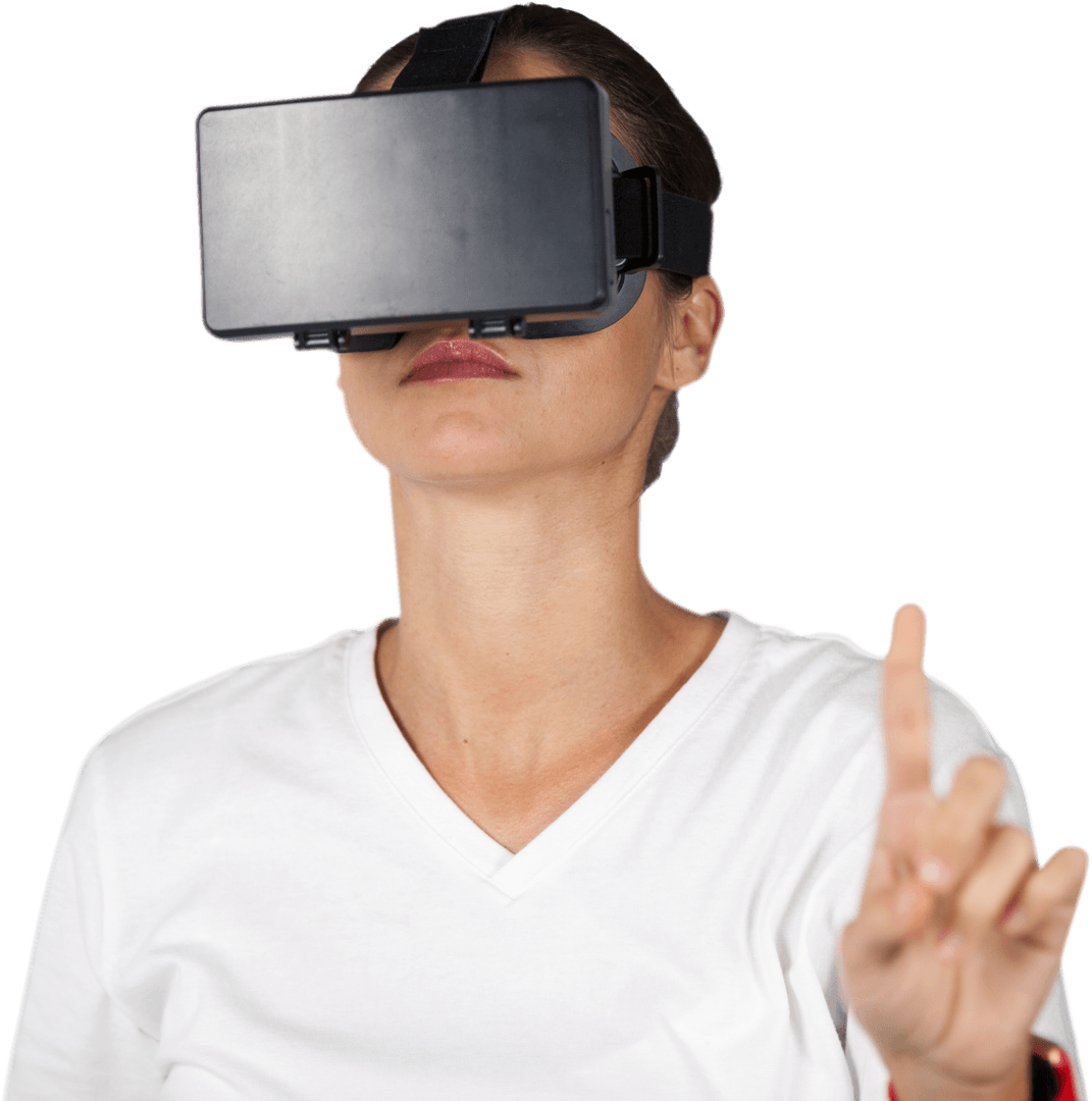Transparent Background Woman Using Virtual Reality Headset