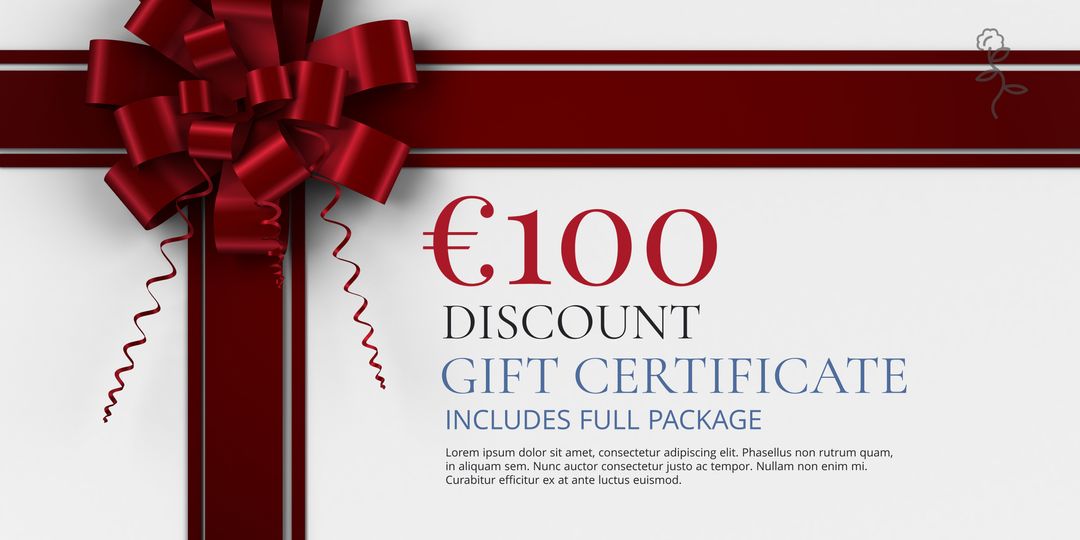 Elegant Red Ribbon Gift Certificate with €100 Discount for Festive Sales - Download Free Stock Templates Pikwizard.com