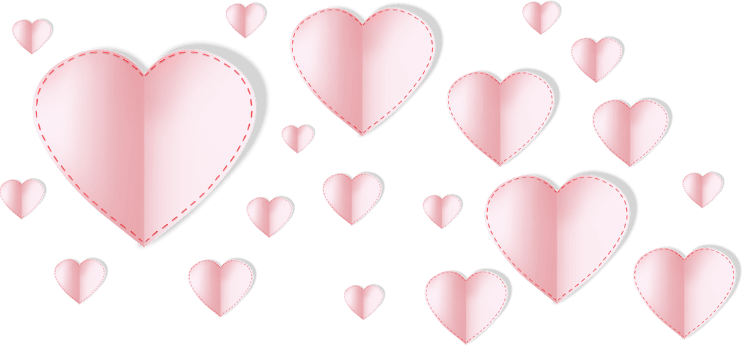 Transparent Pink Heart Icons in Various Sizes Scattered Pattern