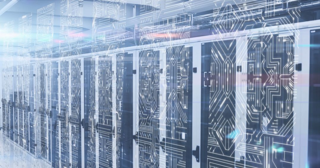 Futuristic Data Center with Digital Circuits Hologram