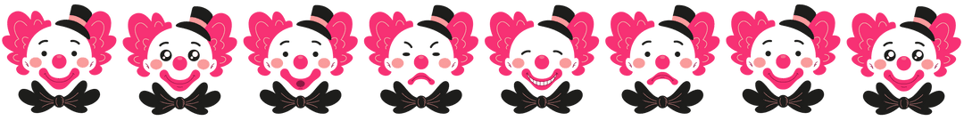 Whimsical Clown Icon Set on Transparent Background