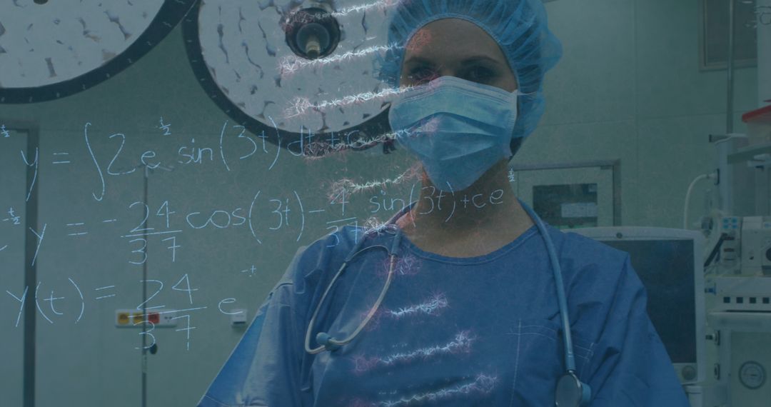 Surgeon with Overlaid Medical Formulas and Holographic Brain