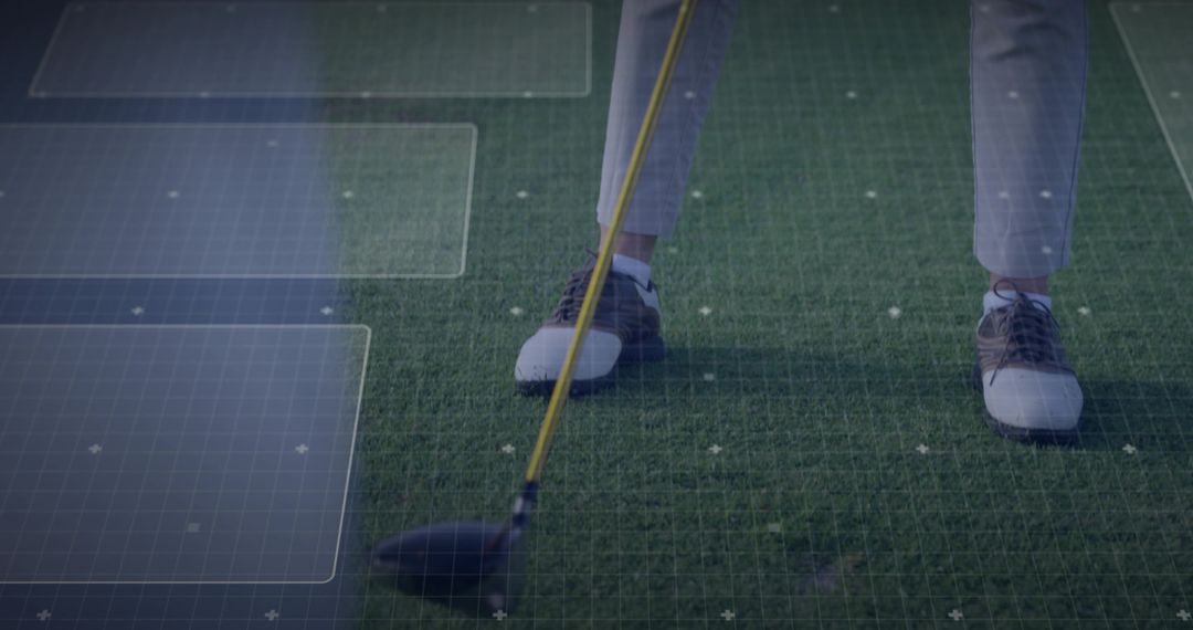 Golf Precision Focus on Tee with Golden Shaft Driver