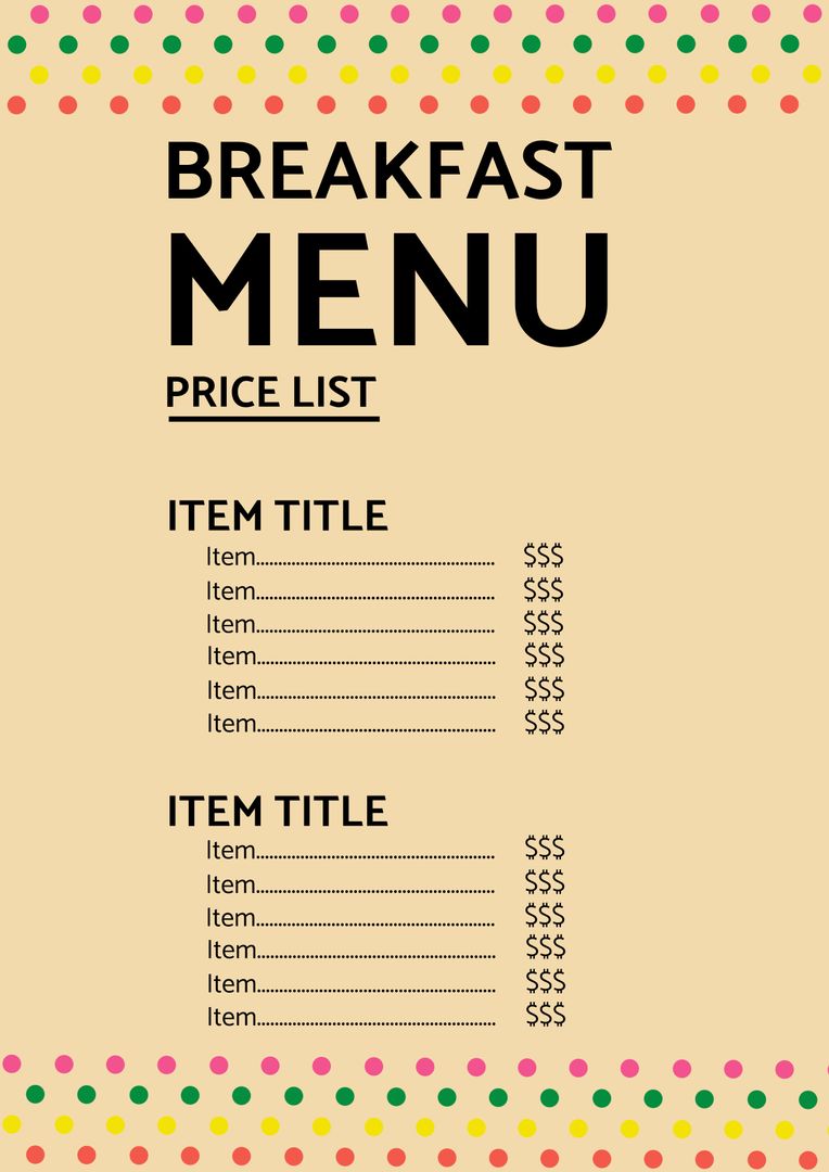 Playful Breakfast Menu Template with Colorful Dots - Download Free Stock Templates Pikwizard.com