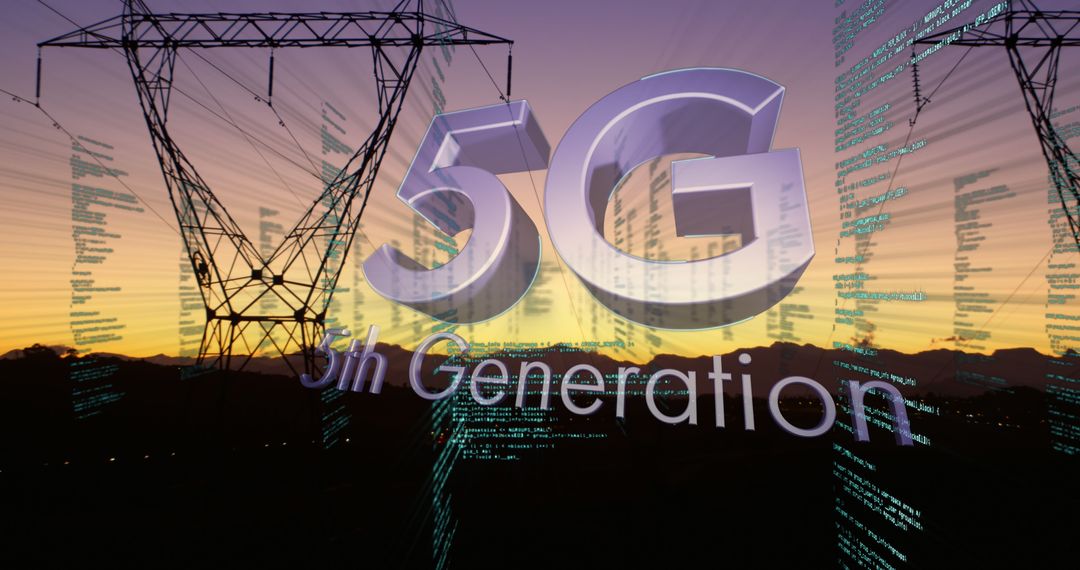 5G Networking Concept with Electricity Pylons and Data Stream