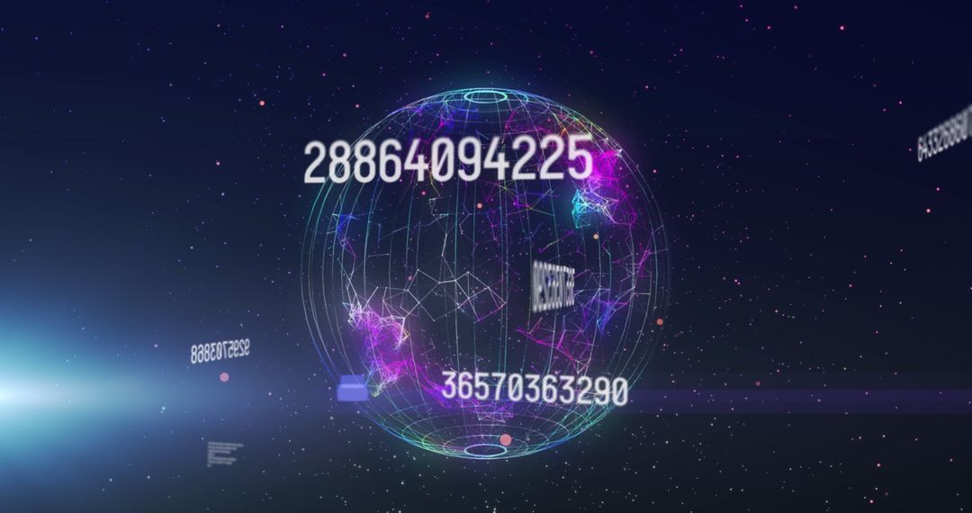 Digital Data Sphere with Connections and Numbers on Dark Background