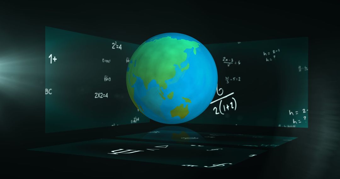 Mathematics World Concept with Floating Equations and Globe