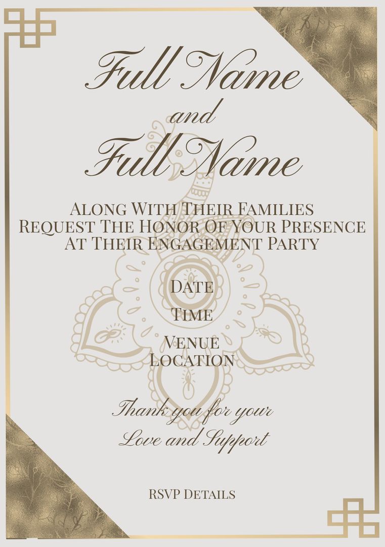 Elegant Indian Theme Engagement Invitation Template with Golden Floral Accents - Download Free Stock Templates Pikwizard.com