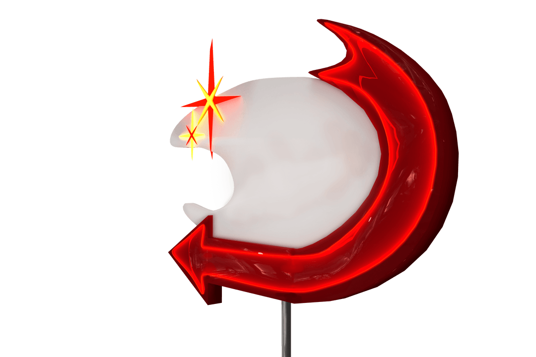 Red Neon Arrow Sign on Transparent Background for Creative Design