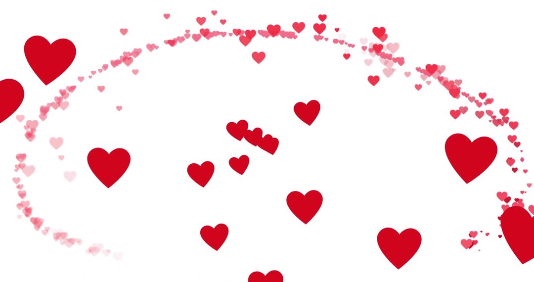 Swirling Red Hearts on White Background Decorative Design