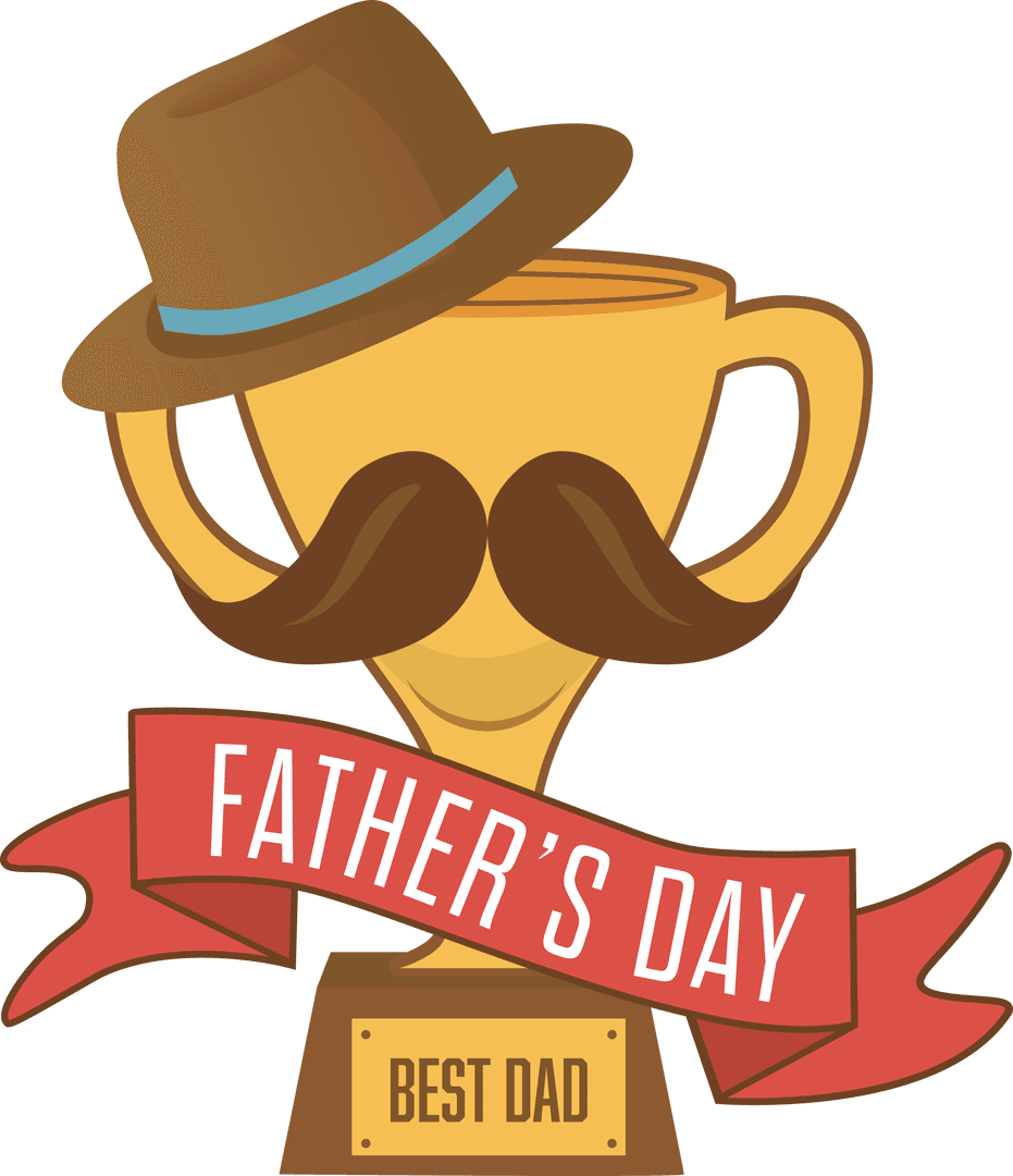 Transparent Father's Day Trophy with Hat and Mustache Graphic