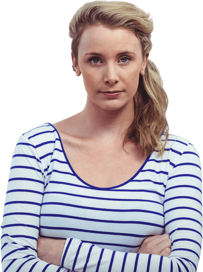 Serious Caucasian Woman with Folded Arms on Transparent Background