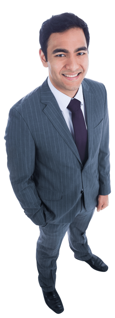 Transparent Businessman in Pinstripe Suit Smiling Confidently