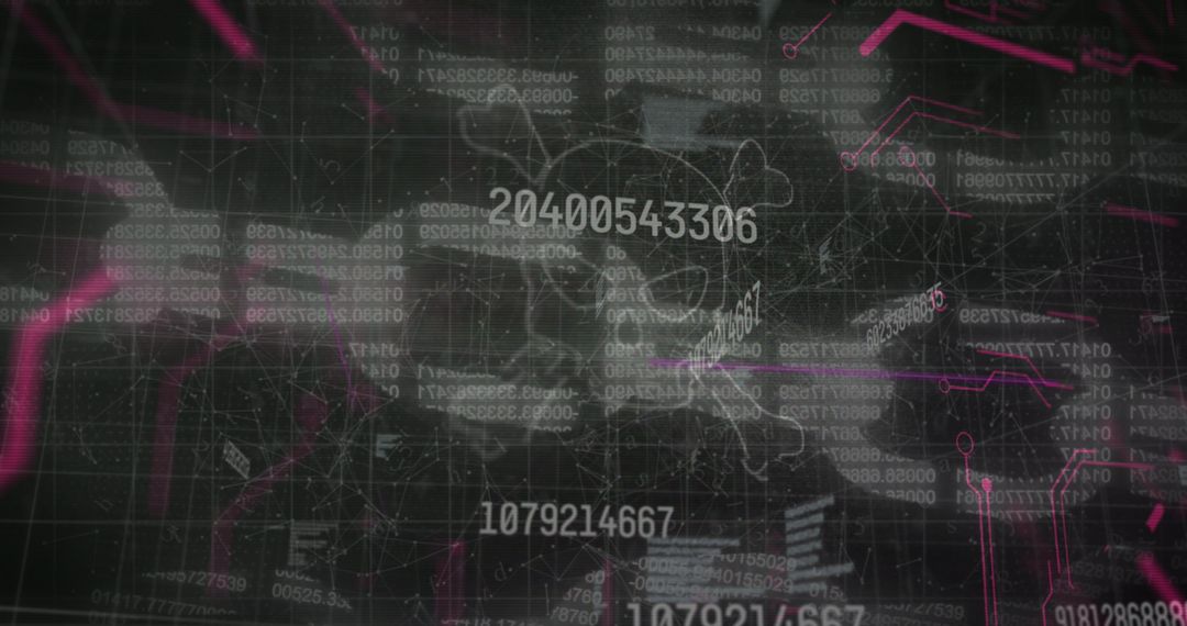 Cyber Security Threat with Skull and Numeric Code