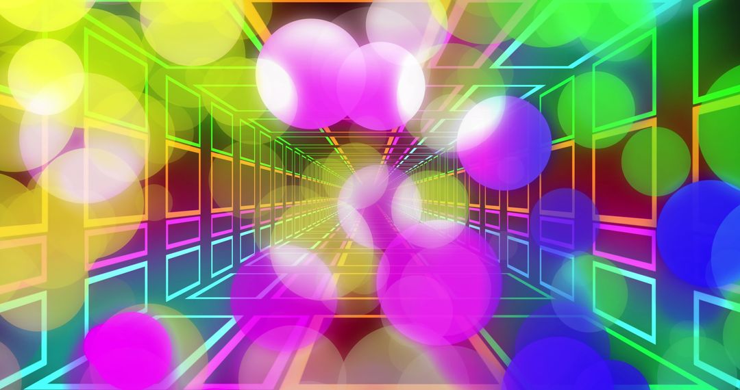 Vibrant Neon Tunnel with Abstract Light Spheres