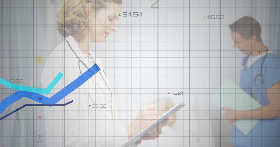Medical Professionals Analyzing Data with Technology in Hospital Setting