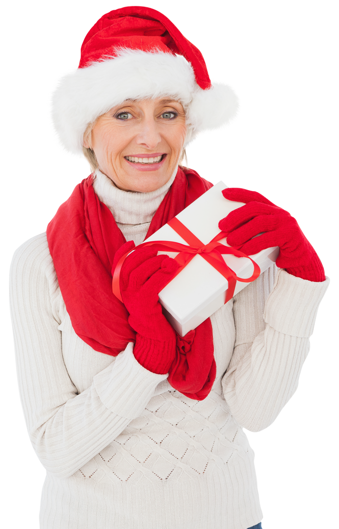 Smiling Senior Woman with Christmas Gift on Transparent Background - Download Free Stock Images Pikwizard.com