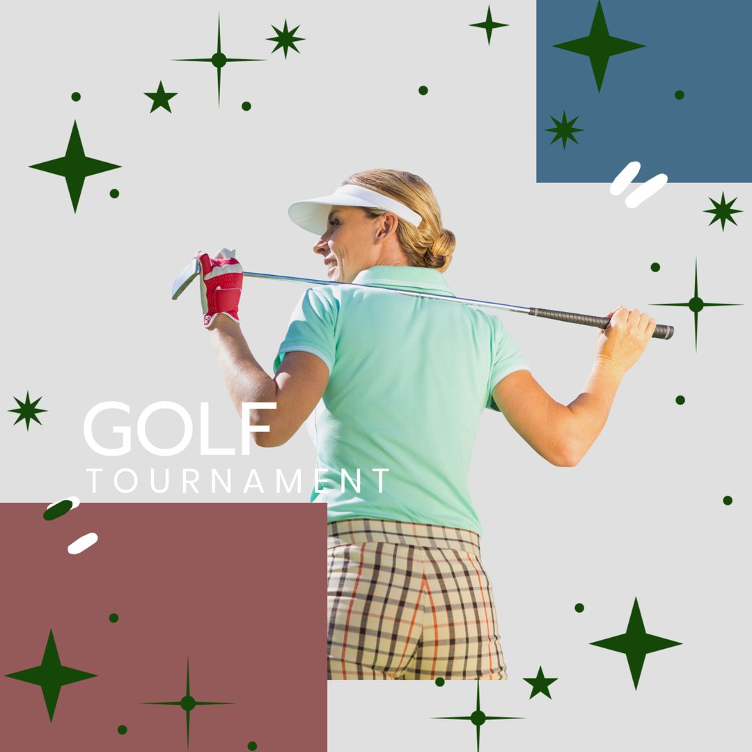 Caucasian Female Golfer Posing at Golf Tournament with Golf Club - Download Free Stock Templates Pikwizard.com