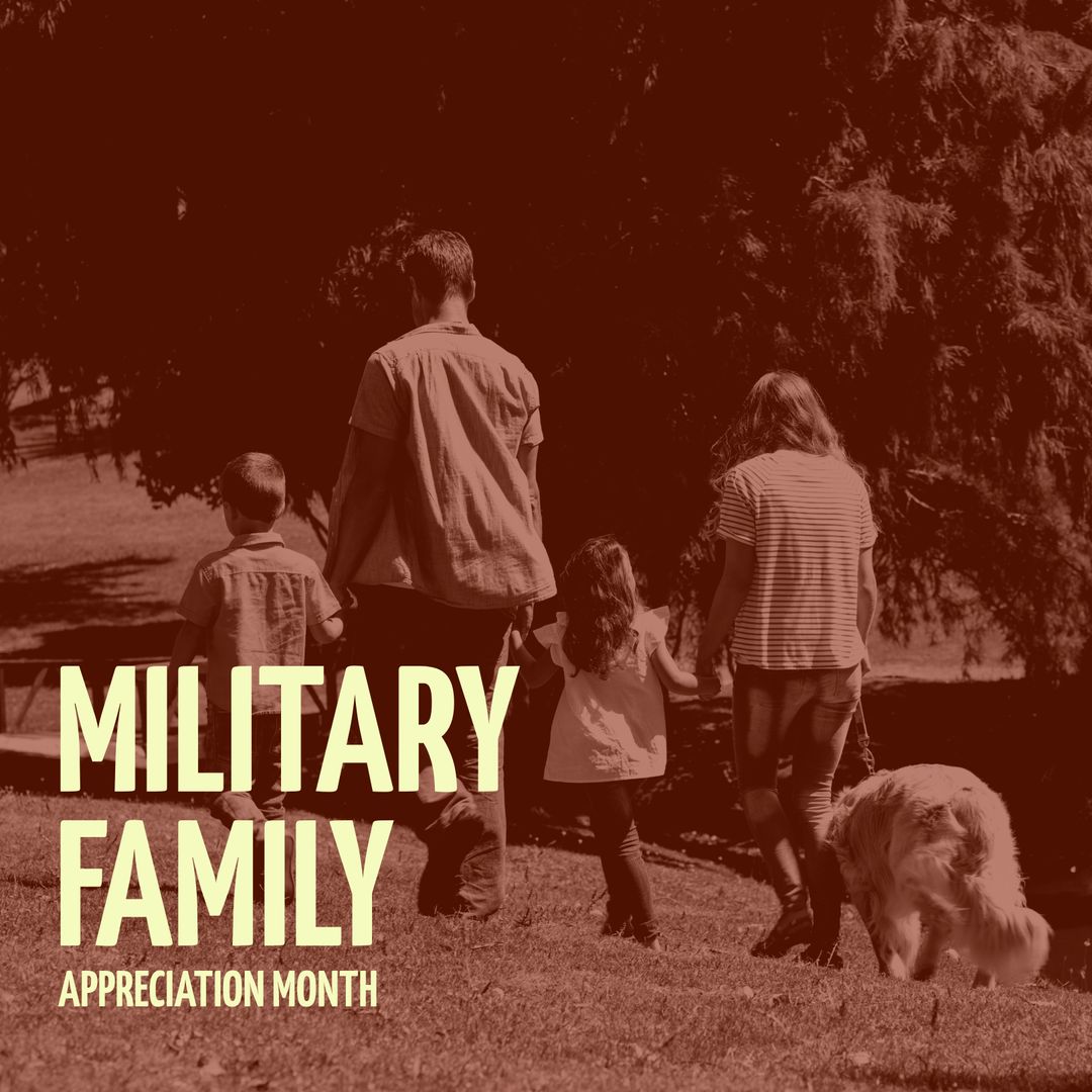 Military Family Appreciation Month Banner with Walking Family in Park