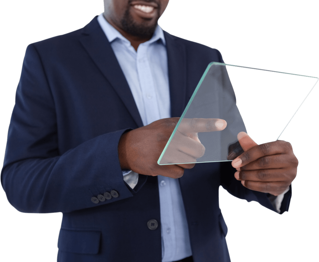 Businessman Engaging with Innovative Transparent Interface